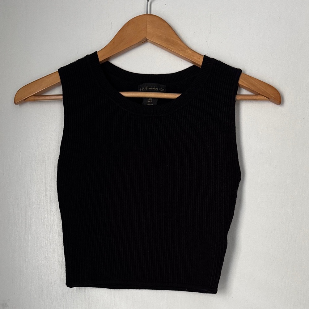 House of Harlow 1960 Ribbed Black Crop Top